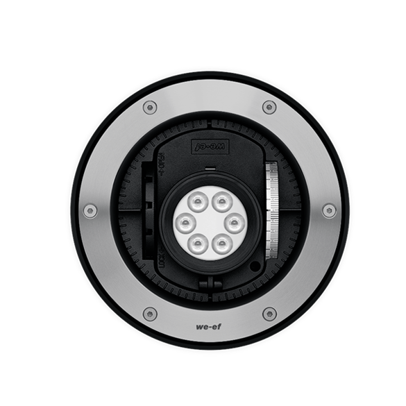 IP67. IK10+. Stainless steel construction including PCS hardware. Safety glass lens, max. load 5 tonnes. Luminaire can be driven over at low speed. Silicone rubber gasket. Anti-wick technology, equipped with a cable gland and 0.5 meters of flexible, PVC-free cable.
Integral EC electronic converter. Advanced thermal management protects LEDs while optimising lumens output. Removable LED boards for upgrading. CAD-optimised optics for superior illumination and glare control. OLC® One LED Concept. 20° tiltable and 355° rotatable. 1-10 V analogue dimming or DALI interface available on request.
Luminaire installation blockout and sealable junction box included in supply.

2700 K option available on request.

ASC Anti Slip Coating on request.

IMPORTANT! 
Inground blockouts must be installed with effective drainage, watch here: https://vimeo.com/672613058
