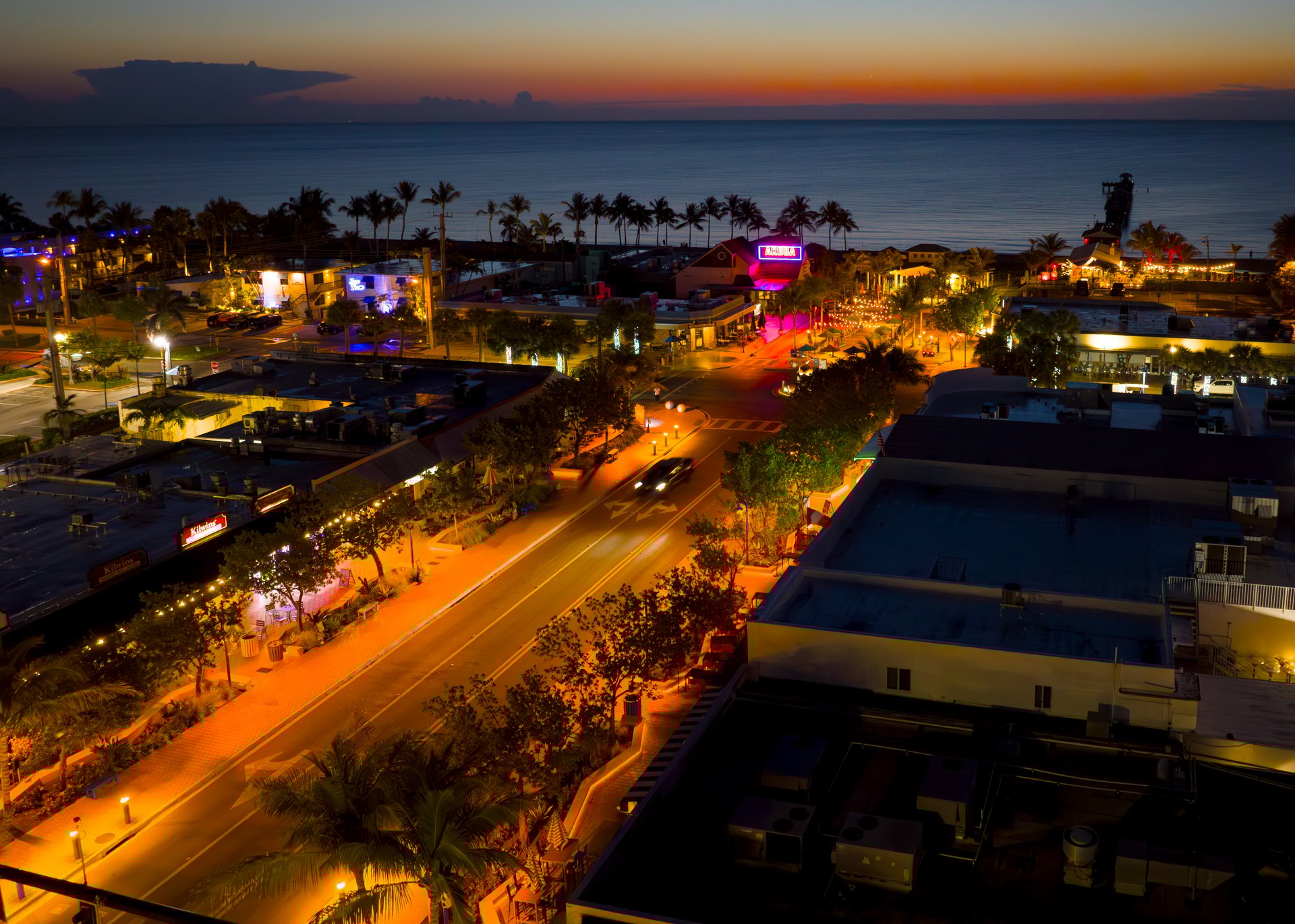 amber street lighting at night