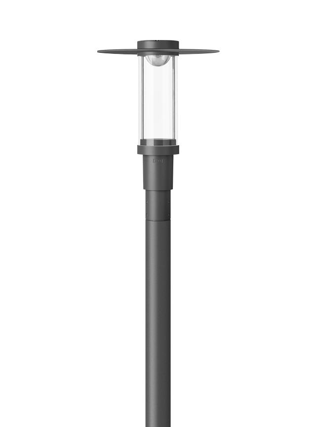 IP66. Classe I. Classe II sur demande. IK09. Corps en fonte d'aluminium. Visserie inox avec traitement PCS. Protection contre la corrosion 5CE. Joint silicone CCG_R_ (compression contrôlée). Vasque autonettoyante sablée en PMMA. Lentille diffusante 360° LED.

Version avec éclairage de secours disponible sur demande.

Lanterne livrée pré-câblée pour un branchement facile en pied de mât.
Hauteur de mât recommandée selon la puissance: 3 à 6m. Luminaire livré en standard avec alimentation DALI.