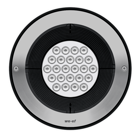 IP69K.  Class I.  IK10+.  Stainless steel construction.  PCS hardware.  ASC Anti Slip ceramic Coating on request.  Silicone CCG® Controlled Compression Gasket.  Safety glass lens; max load 5.5 tons (11,000 lbs).  Luminaire can be driven over at low speed.  Factory-sealed termination chamber complete with cable gland and 3 ft of flexible PVC-free, gel-impregnated anti-wicking cable.  CAD-optimized optics for superior illumination and glare control.  Integral driver.  Advanced thermal management protects LEDs while optimizing lumens output.  LED module can be easily removed for upgrading. 

The concrete-pour installation blockout is supplied as standard with luminaire.