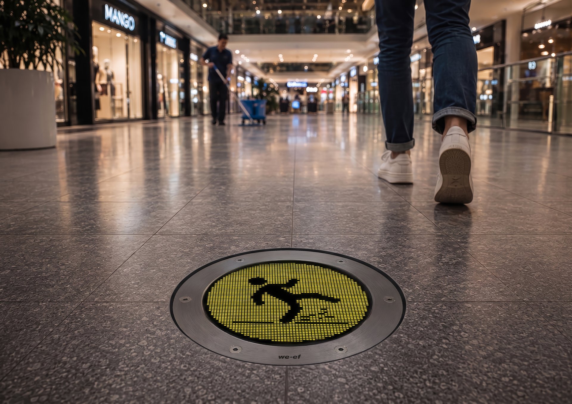 Smart Inground Bodenleuchten mit rot-grün Ampelfunktion an Rolltreppe für Verkehrssteuerung